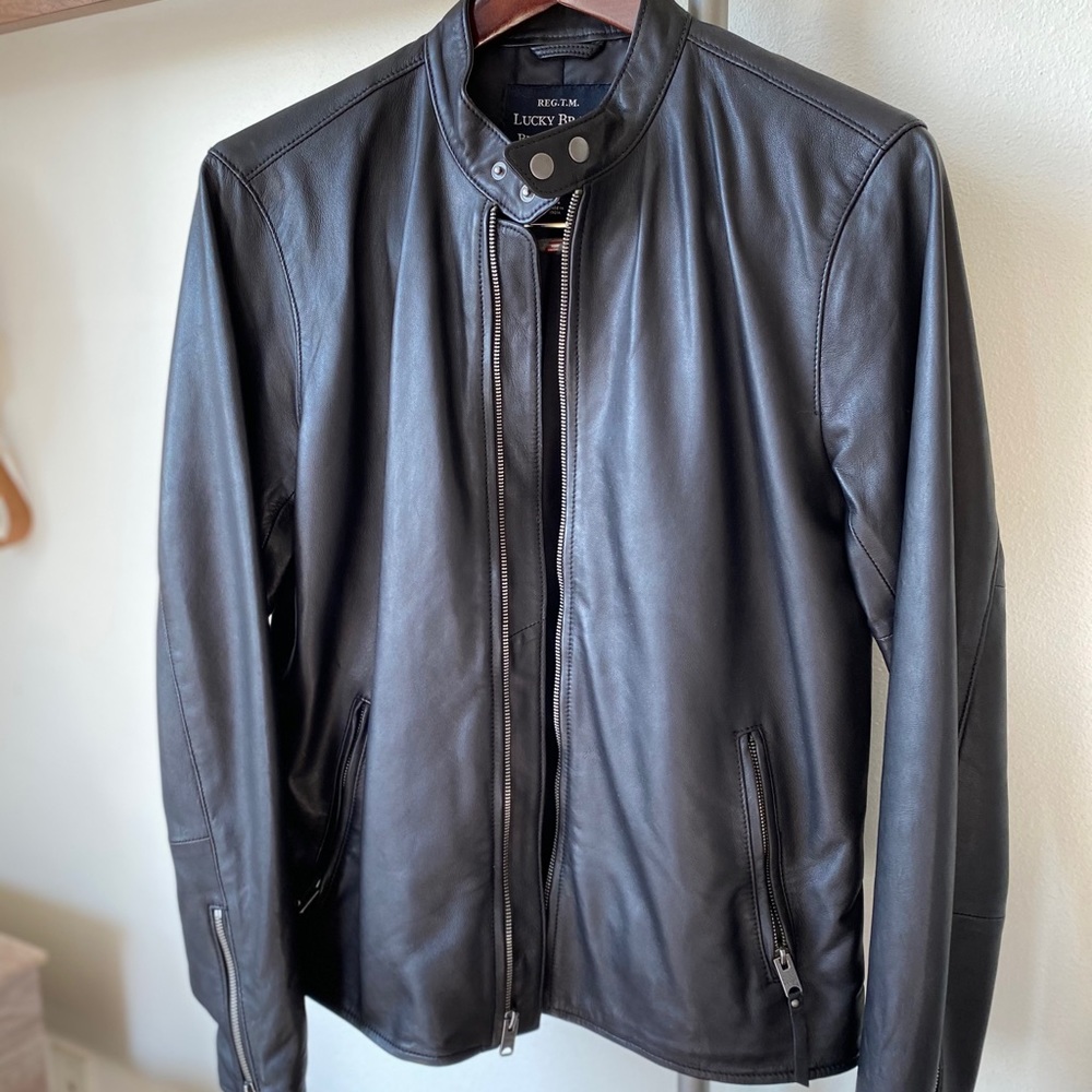 Lucky Brand Leather Racer Jacket, Size Medium